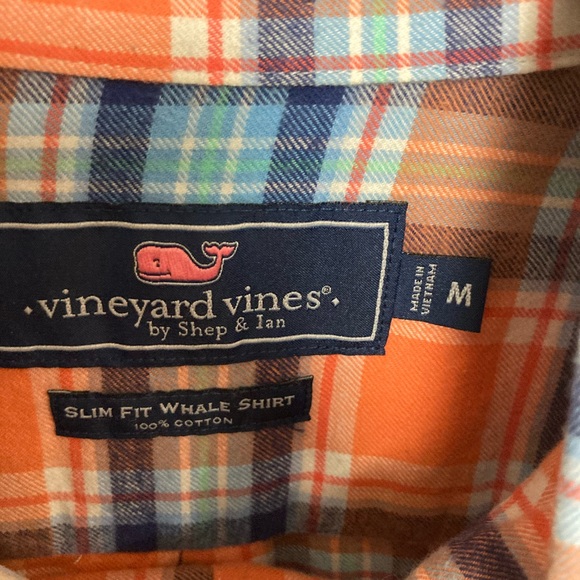 Vineyard Vines orange/blue plaid slim fit Whale shirt. Medium - Picture 4 of 5